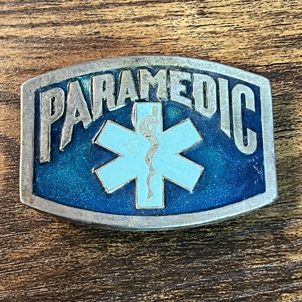 Vintage Paramedic EMT First Responder Enamel Pewter Belt Buckle 1970s Instyle